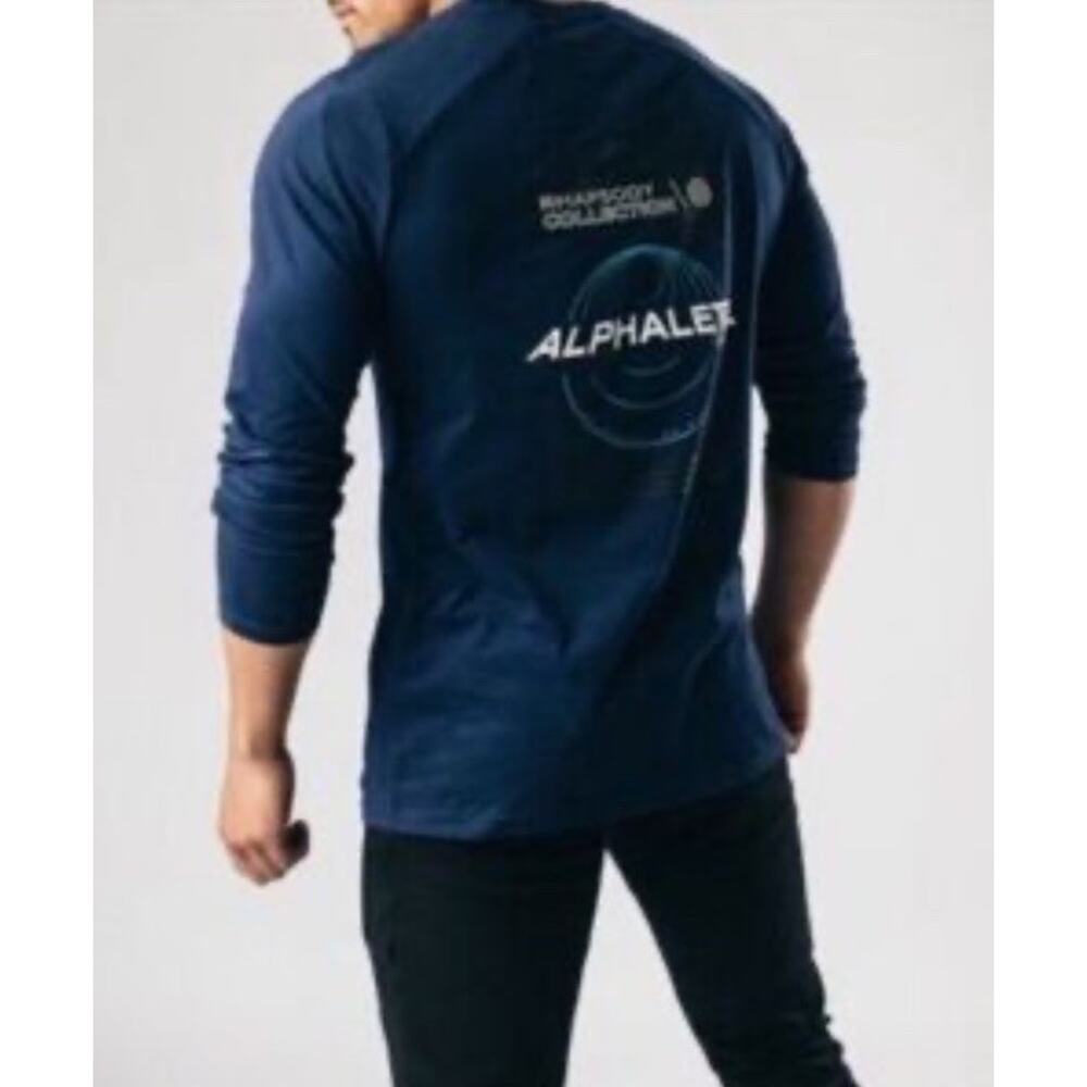 Alphalete Men Medium Shirt‎ Blue Long Sleeve Tshirt Stretch Cotton Blue Rhapsody